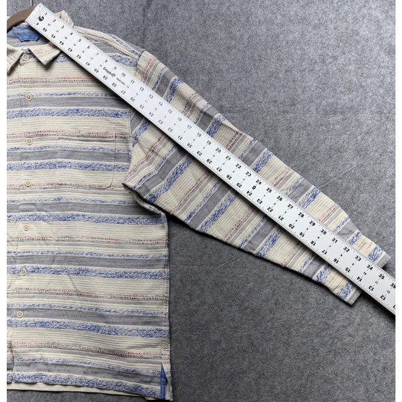 Tommy Bahama Shirt Mens XL Beige Blue Woven Stripe Button Front Casual - Picture 5 of 13